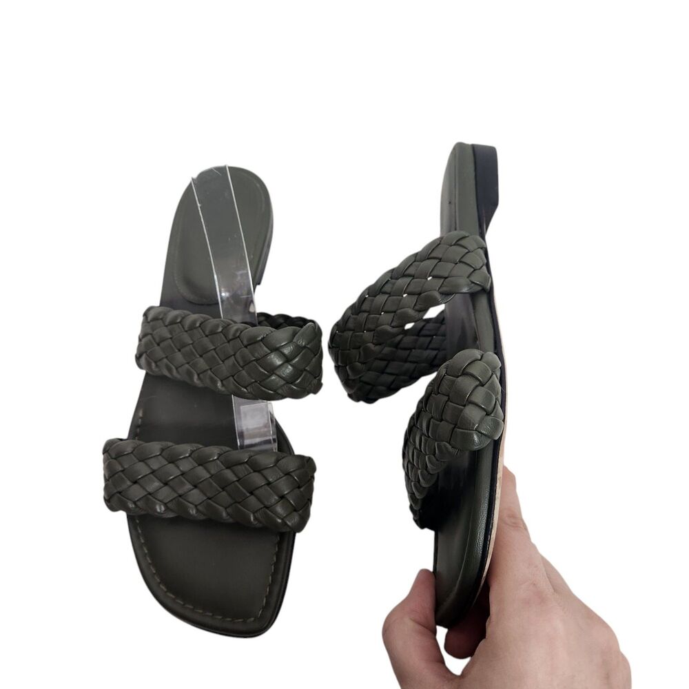 LAFAYETTE 148 Shoes Womens 37.5 7.5 Black Aspen Braided Double-Band Sandals